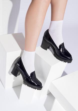 Pantofi cu platformă din piele întoarsă, bleumarin, 96-D-105-N-37, Fotografie 1