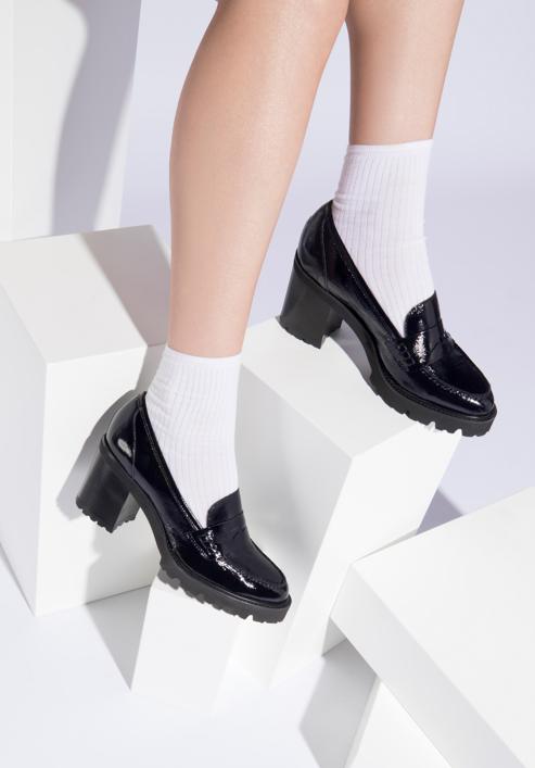 Pantofi cu platformă din piele întoarsă, bleumarin, 96-D-105-1-41, Fotografie 15