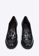 Pantofi damă cu toc lat din piele lăcuite pe platformă, bleumarin, 95-D-100-1L-40, Fotografie 3