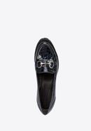 Pantofi damă cu toc lat din piele lăcuite pe platformă, bleumarin, 95-D-100-1L-40, Fotografie 5