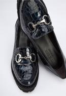 Pantofi damă cu toc lat din piele lăcuite pe platformă, bleumarin, 95-D-100-1L-40, Fotografie 7