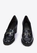 Pantofi damă cu toc lat din piele lăcuite pe platformă, bleumarin, 95-D-100-1-37, Fotografie 2