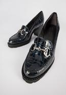 Pantofi damă cu toc lat din piele lăcuite pe platformă, bleumarin, 95-D-100-1-37, Fotografie 8