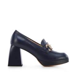 Pantofi cu platformă din piele cu cataramă, bleumarin, 96-D-508-N-36, Fotografie 1