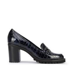 Pantofi damă cu toc lat din piele lăcuite pe platformă, bleumarin, 95-D-100-4-35, Fotografie 1