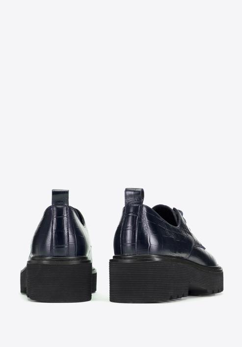 Pantofi de damă cu platformă din piele croco, bleumarin, 95-D-522-3-36, Fotografie 4