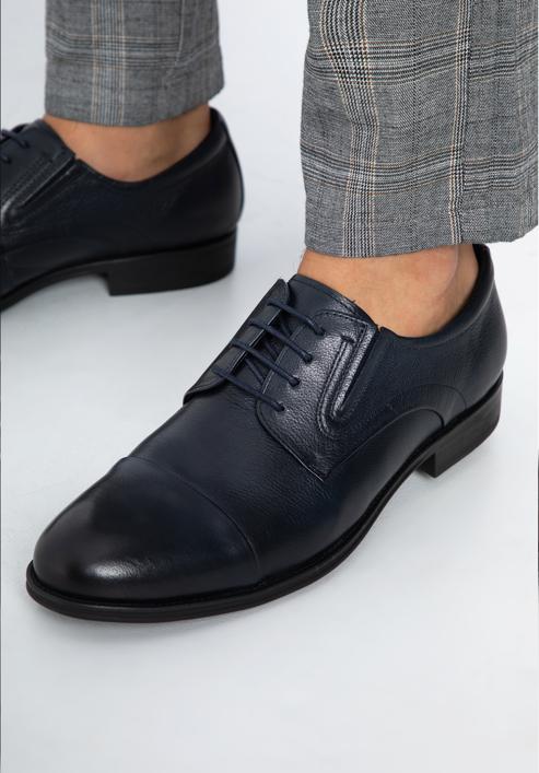 Pantofi derby de bărbați din piele cu elastice cusute, bleumarin, 96-M-507-4-43, Fotografie 15