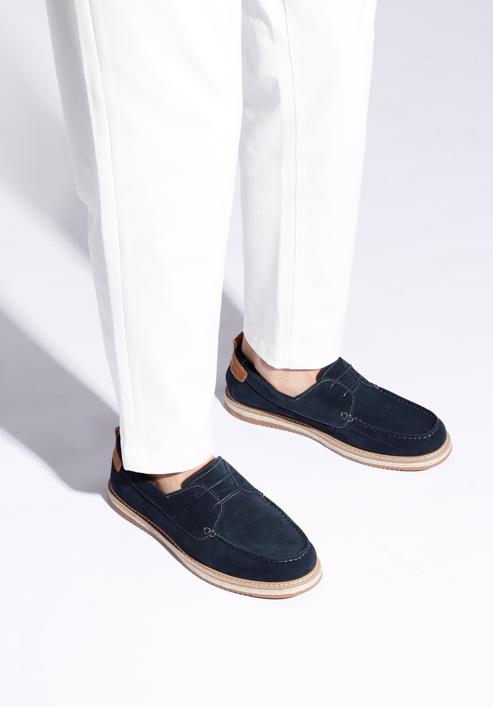 Pantofi din piele de căprioară pentru bărbați cu o talpă de coardă, bleumarin, 96-M-516-Z-45, Fotografie 15