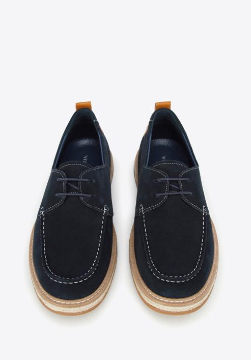 Pantofi din piele de căprioară pentru bărbați cu o talpă de coardă, bleumarin, 96-M-516-Z-40, Fotografie 2