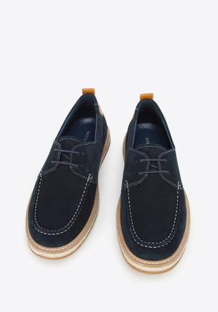 Pantofi din piele de căprioară pentru bărbați cu o talpă de coardă, bleumarin, 96-M-516-N-41, Fotografie 1