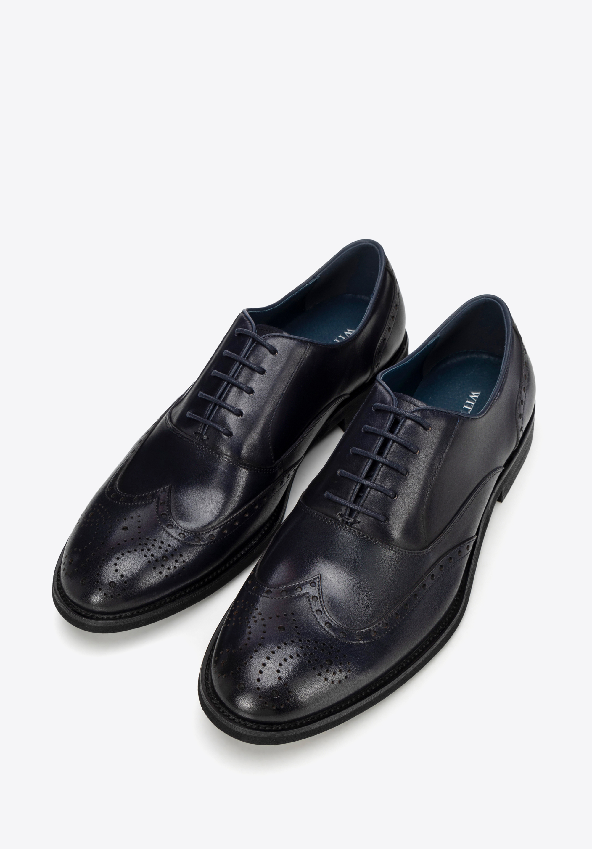 Pantofi oxford din piele pentru bărbaţi cu perforaţii, bleumarin, 100-M-511-N-44, Fotografie 1
