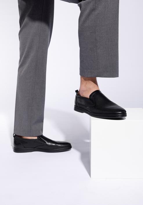 Pantofi pentru bărbați din piele perforată cu benzi elastice, bleumarin, 96-M-515-N-41, Fotografie 15