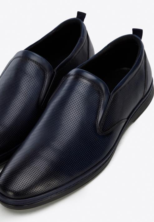Pantofi pentru bărbați din piele perforată cu benzi elastice, bleumarin, 96-M-515-N-41, Fotografie 7