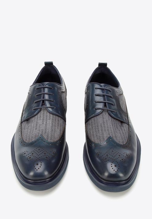 Pantofi tip brogue pentru bărbați din piele și material textil cu talpă modernă, bleumarin, 94-M-506-N-42, Fotografie 3
