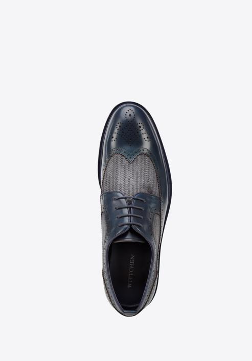 Pantofi tip brogue pentru bărbați din piele și material textil cu talpă modernă, bleumarin, 94-M-506-N-41, Fotografie 4