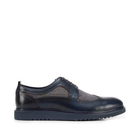 Pantofi tip brogue pentru bărbați din piele și material textil cu talpă modernă, bleumarin, 94-M-506-1-41, Fotografie 1
