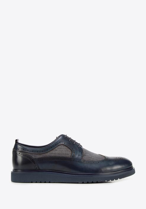 Pantofi tip brogue pentru bărbați din piele și material textil cu talpă modernă, bleumarin, 94-M-506-1-42, Fotografie 1