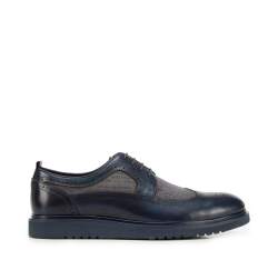 Pantofi tip brogue pentru bărbați din piele și material textil cu talpă modernă, bleumarin, 94-M-506-N-44, Fotografie 1