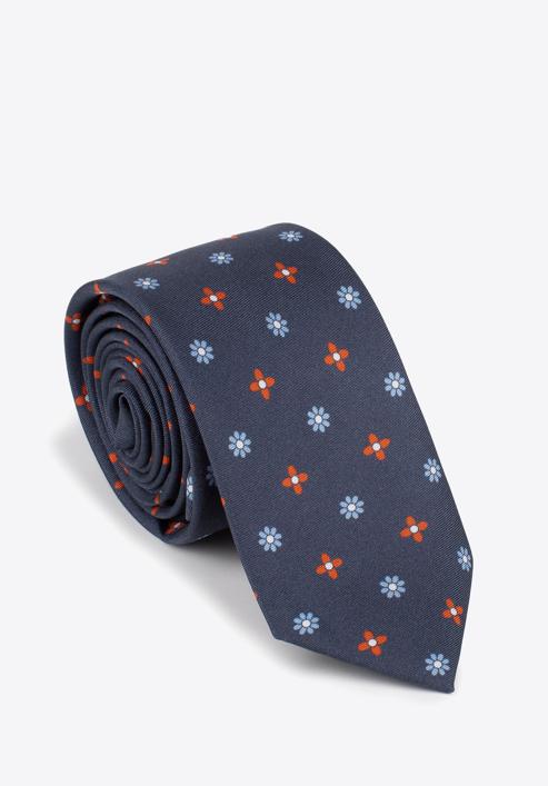 Cravată din mătase cu model, bleumarin - portocaliu, 97-7K-001-X17, Fotografie 1