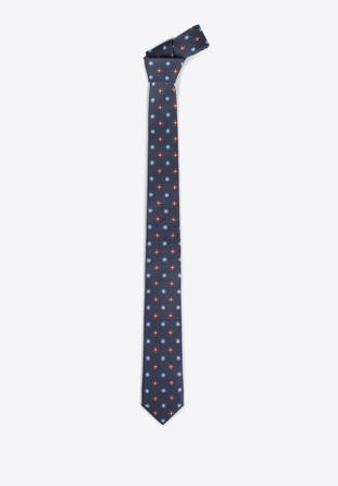 Cravată din mătase cu model, bleumarin - portocaliu, 97-7K-001-X6, Fotografie 1