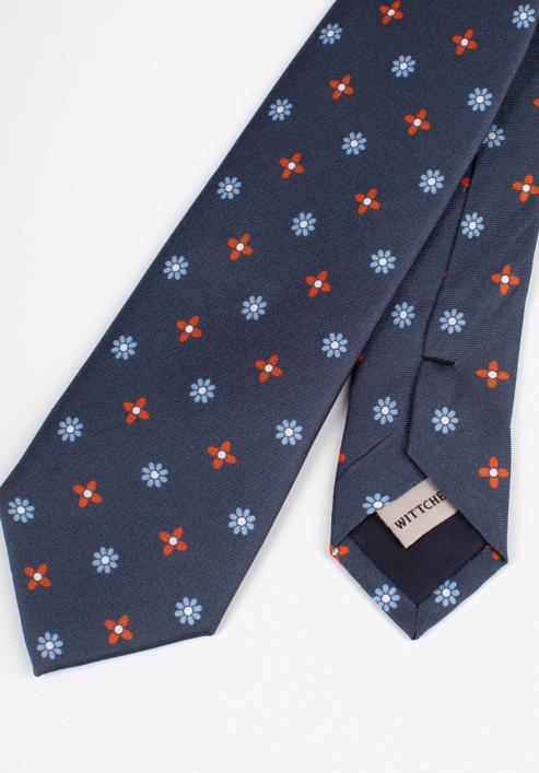 Cravată din mătase cu model, bleumarin - portocaliu, 97-7K-001-X17, Fotografie 4