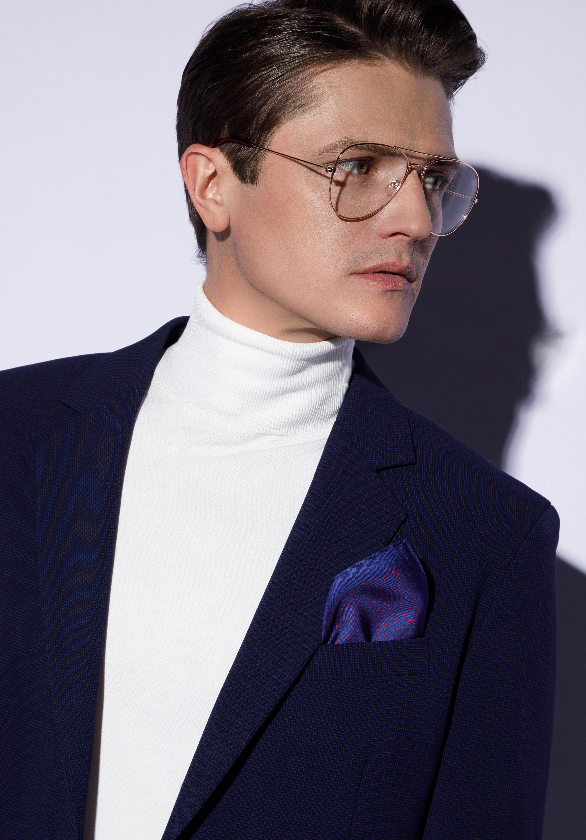 Batistă de buzunar din mătase cu model, bleumarin - roșu, 96-7P-001-X15, Fotografie 1