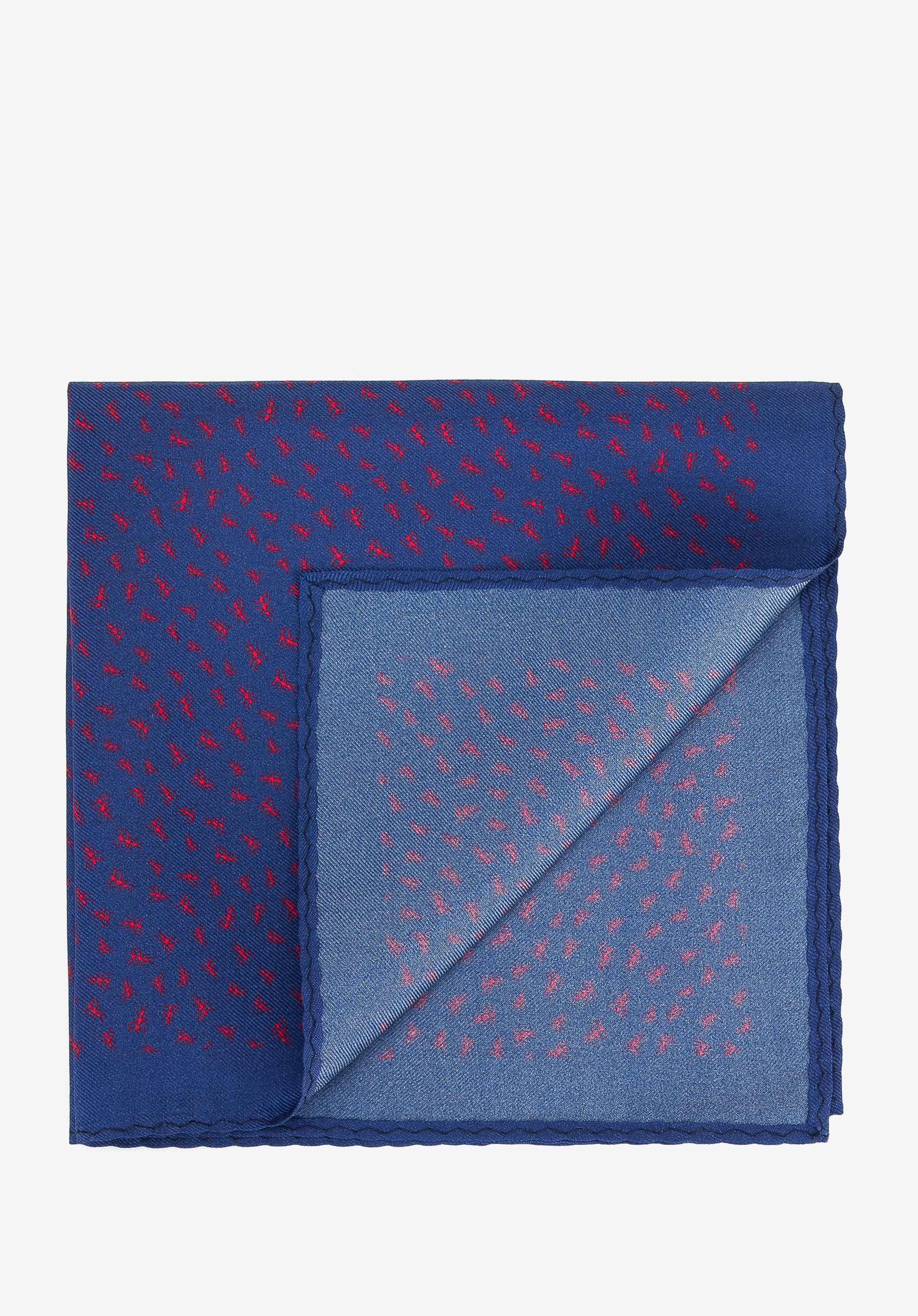 Batistă de buzunar din mătase cu model, bleumarin - roșu, 96-7P-001-X15, Fotografie 1