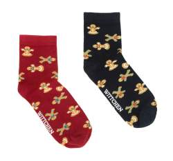 Ciorapi damă cu model de omuleți de turtă dulce - set 2 perechi, bleumarin - roșu, 95-SD-003-X1-35/37, Fotografie 1