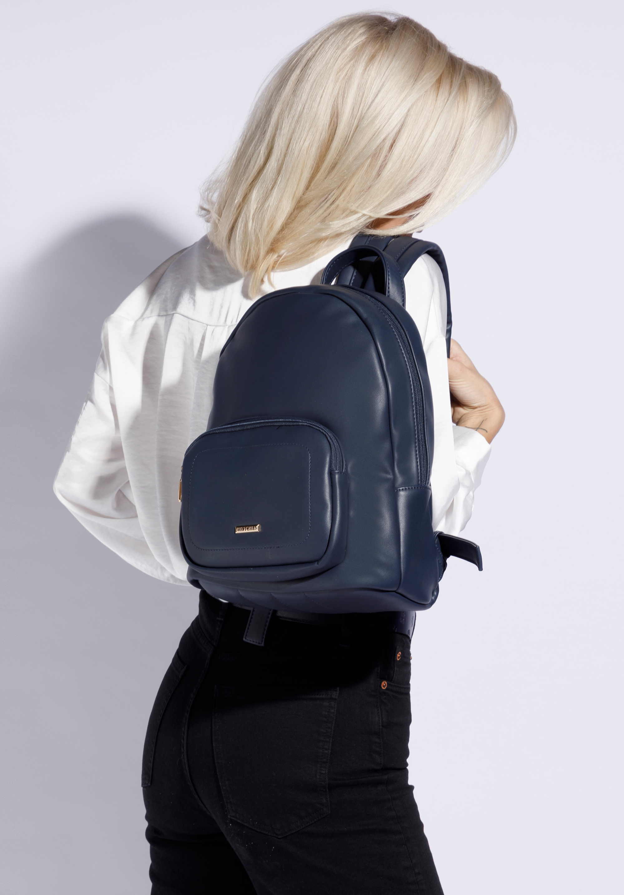 Rucsac de damă cu buzunar tăiat, bleumarin, 95-4Y-518-7, Fotografie 1