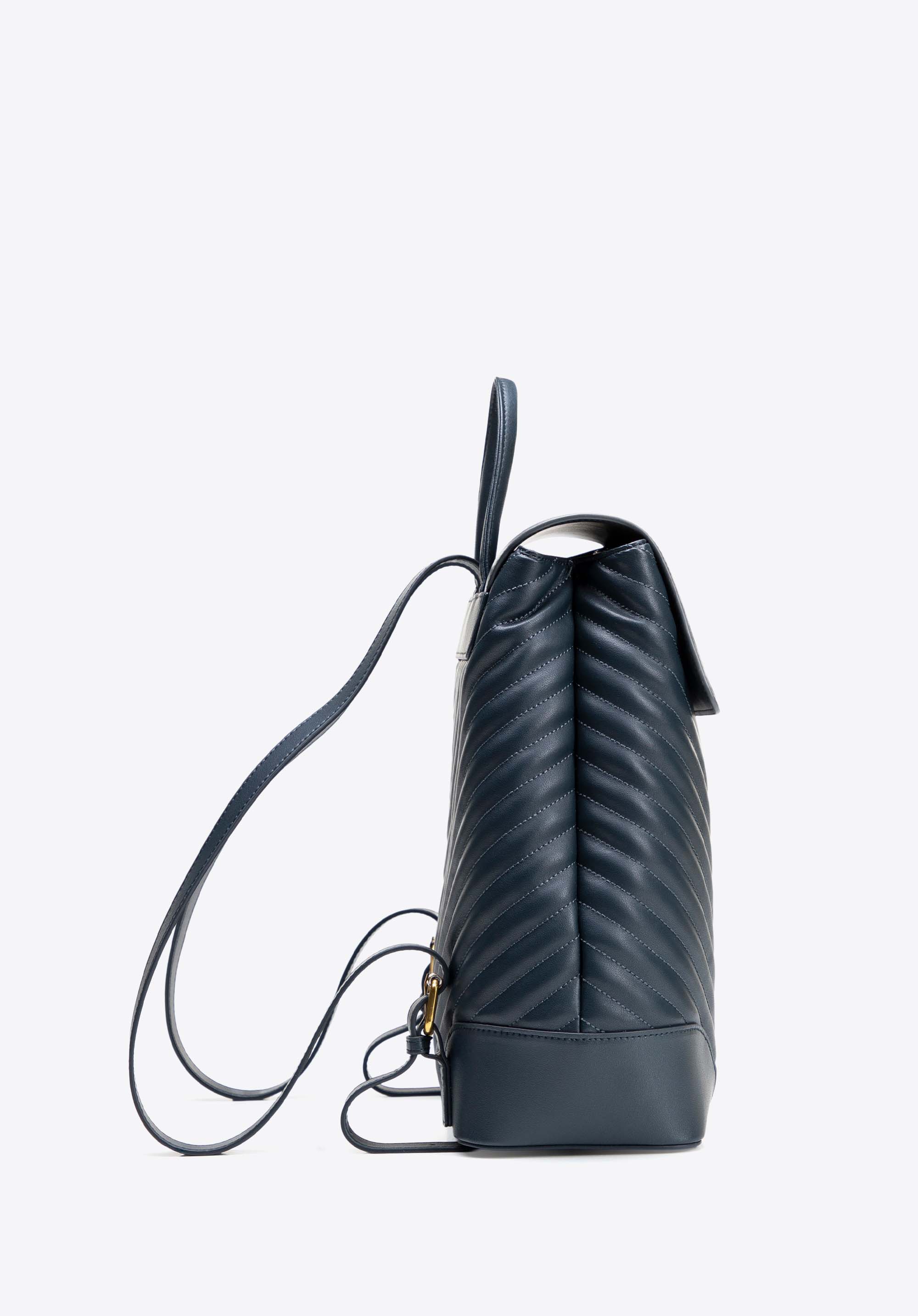 Rucsac de damă din piele cu detalii cusute, bleumarin, 102-4E-206-7, Fotografie 1