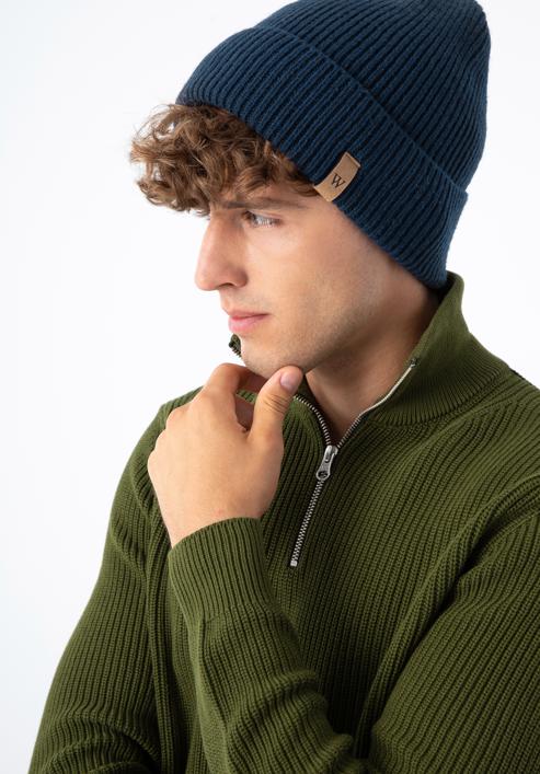 Șapcă clasică de iarnă pentru bărbați, bleumarin, 97-HF-020-8, Fotografie 15