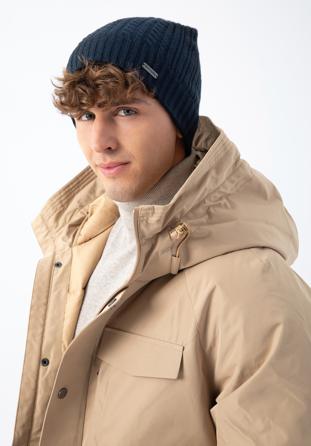 Șapcă de iarnă tricotată pentru bărbați, bleumarin, 97-HF-010-7, Fotografie 1