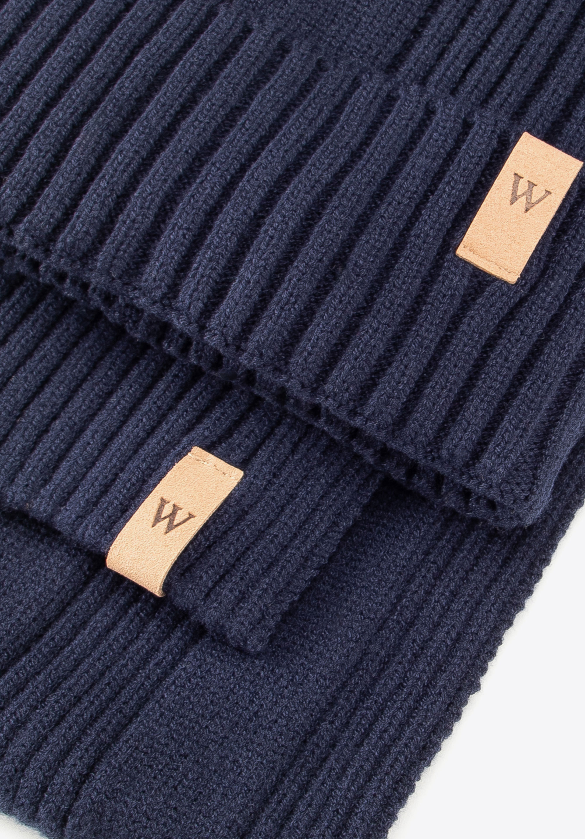 Set căciulă și eșarfă bărbătești din tricot cu nervuri, bleumarin, 103-SF-101-N, Fotografie 1