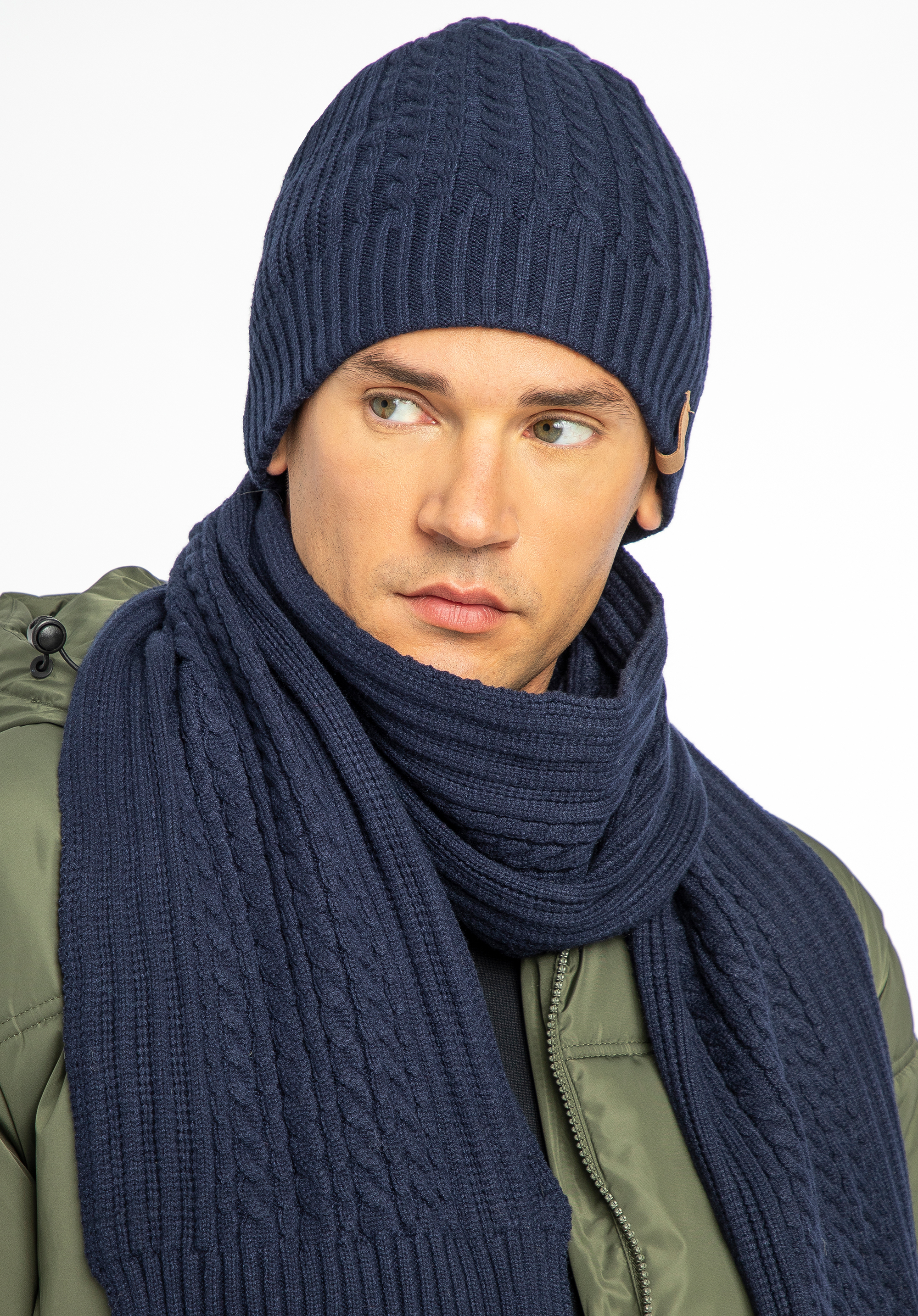 Set de iarnă pentru bărbați cu țesătură decorativă clasică, bleumarin, 99-SF-007-7, Fotografie 1