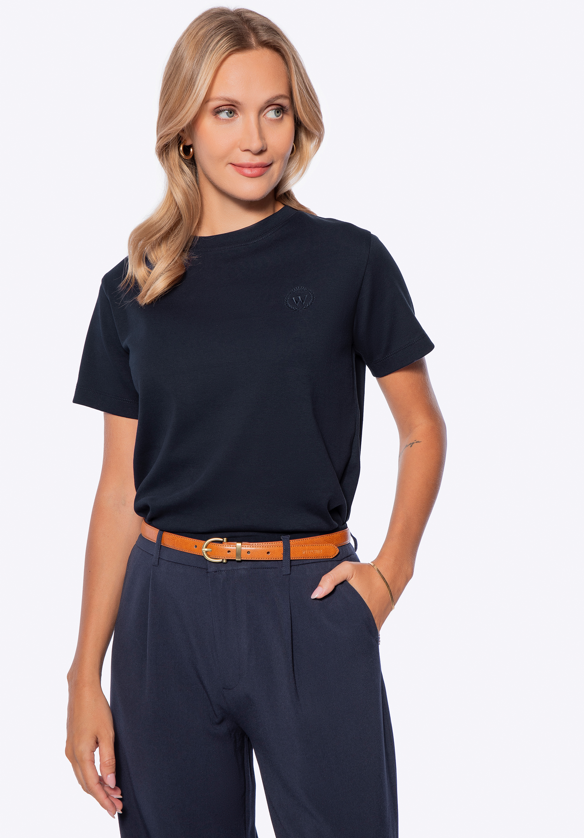 Tricou de bumbac pentru femei, bleumarin, D0-99-100-N-M, Fotografie 1