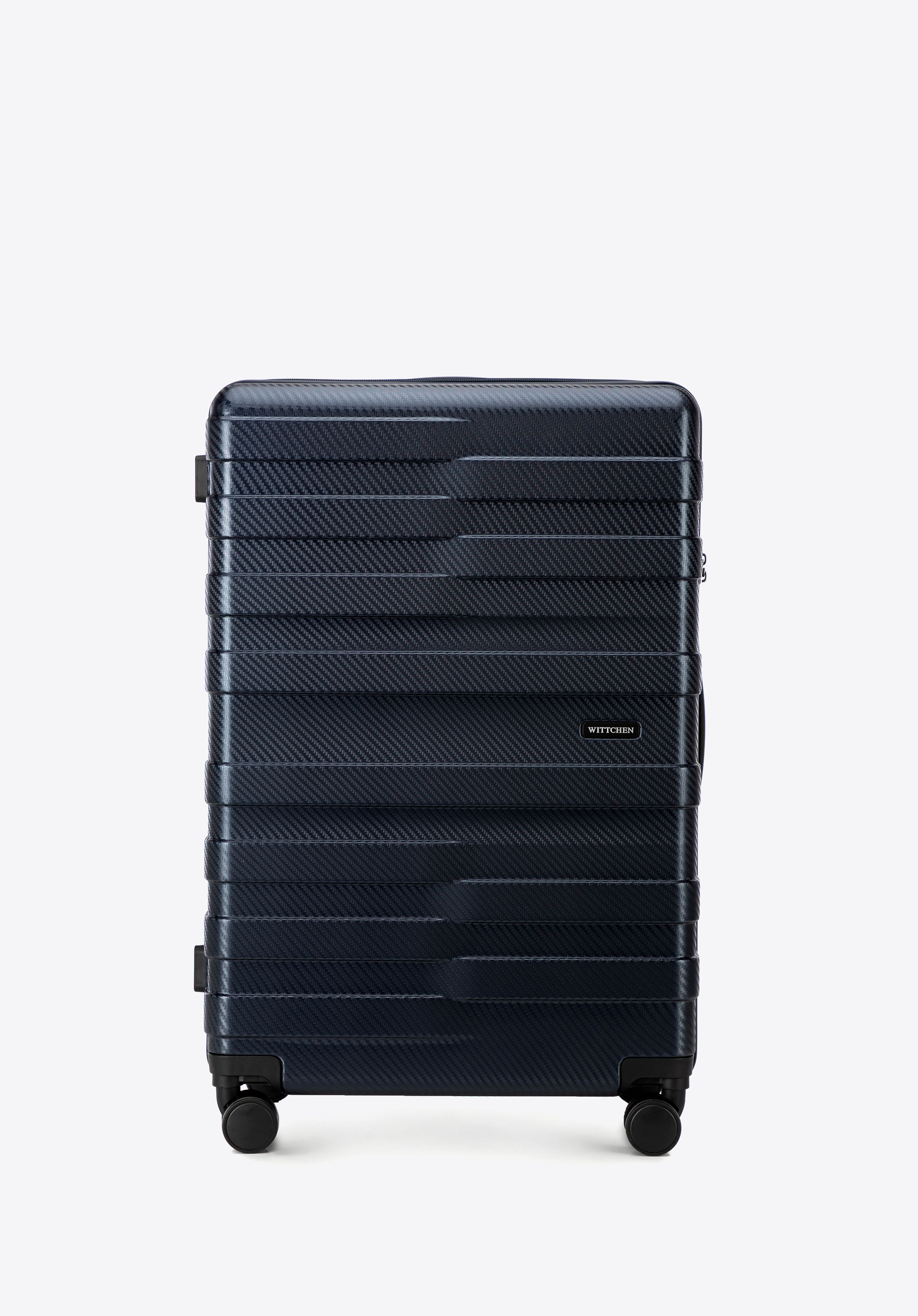 Valiză mare din policarbonat și trusă cosmetică cu dungi orizontale, bleumarin, 56-3P-583-90K, Fotografie 1