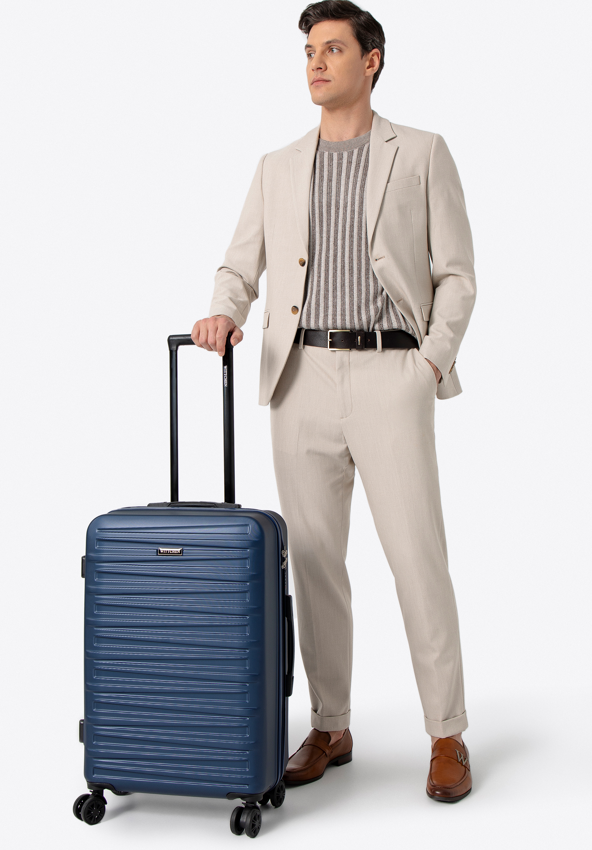 Valiză de dimensiuni medii cu exterior texturat, bleumarin, 56-3A-002-90, Fotografie 1