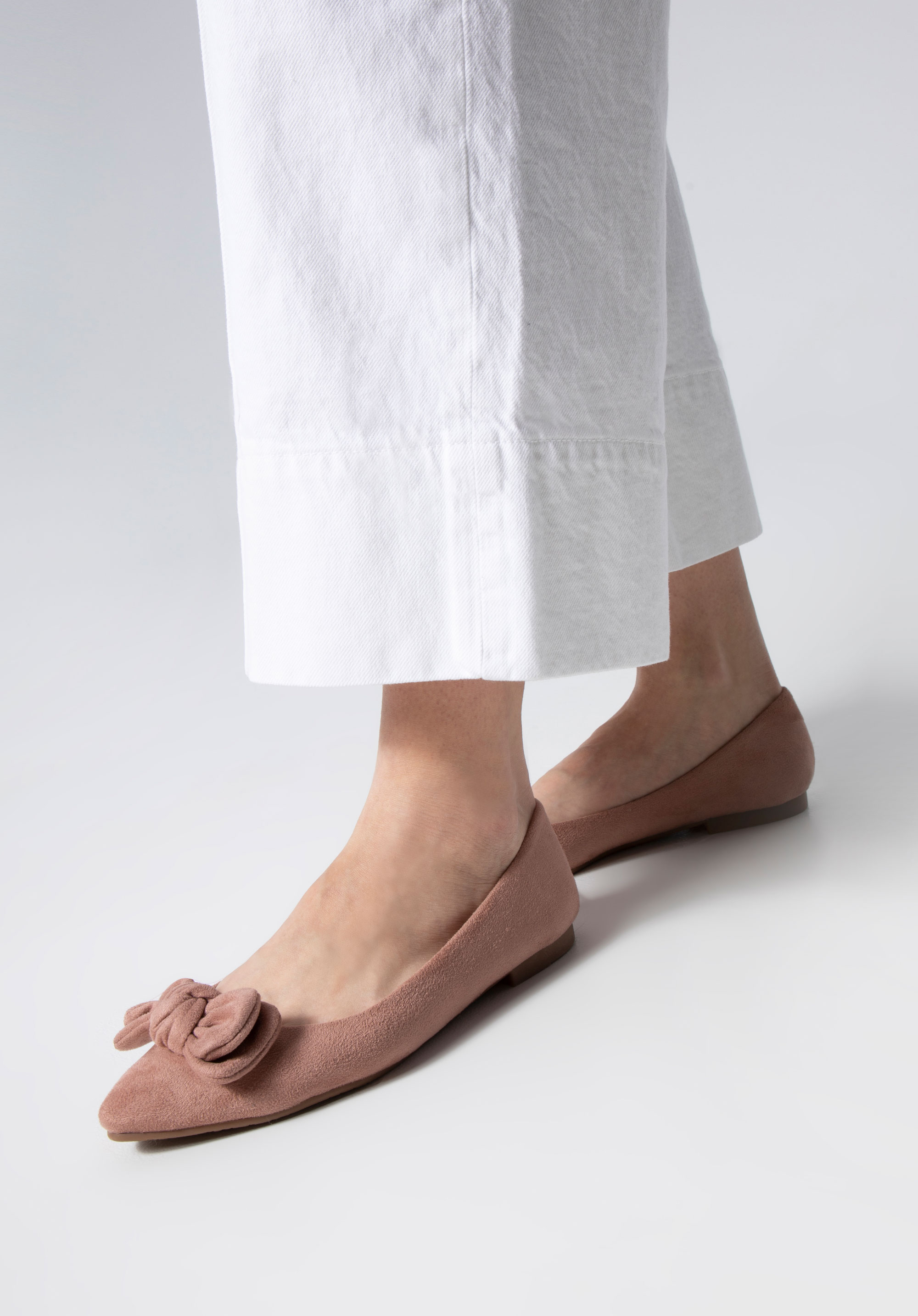 Жіночі балетки з екозамші з бантом, блякло-рожевий, 98-DP-204-P-35, Фото 15