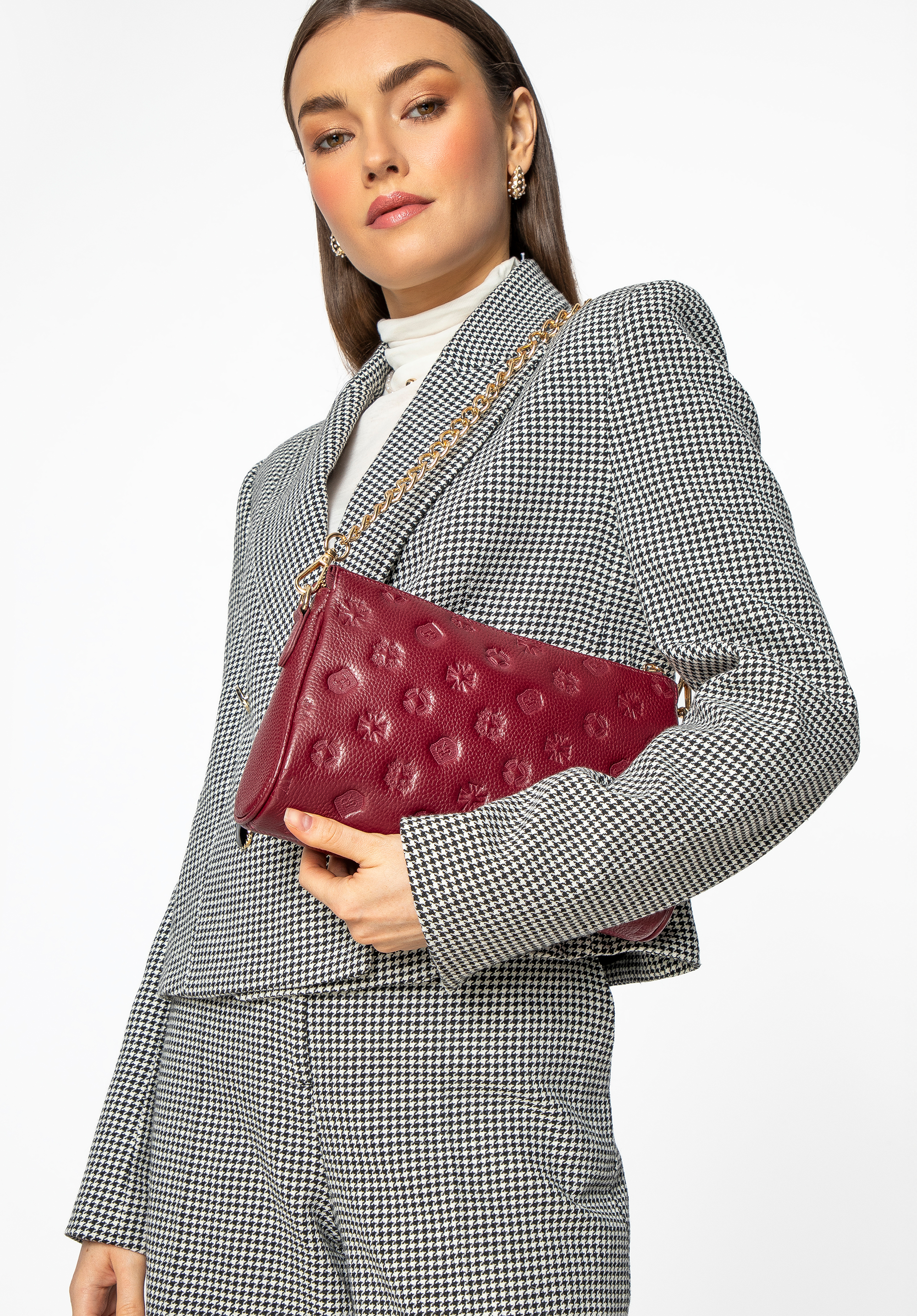 Crossbody kabelka z embosovanej kože, bordová, 99-4E-307-3, Obrázok 1