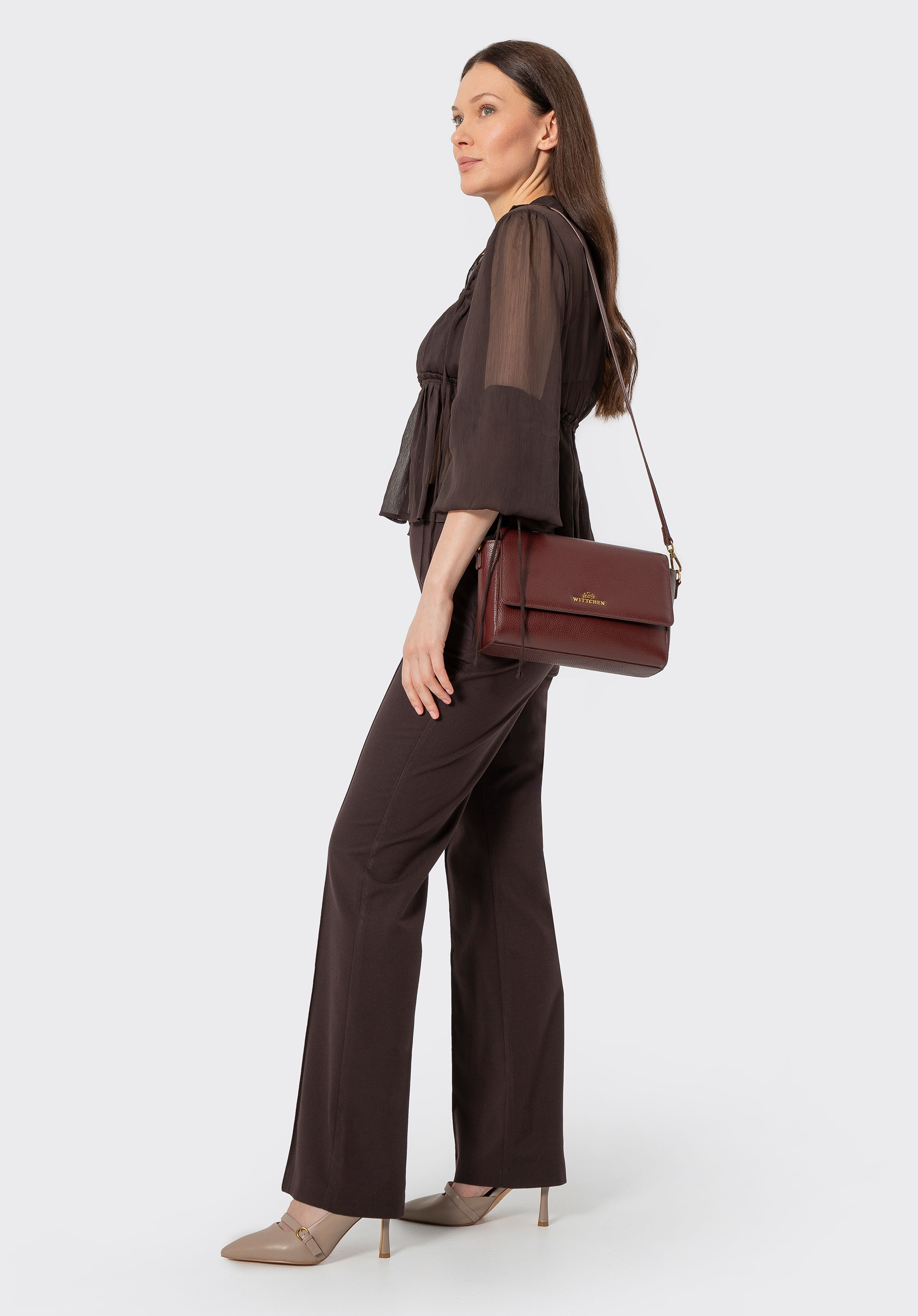 Elegantná kožená crossbody kabelka, bordová, 102-4E-211-3, Obrázok 1