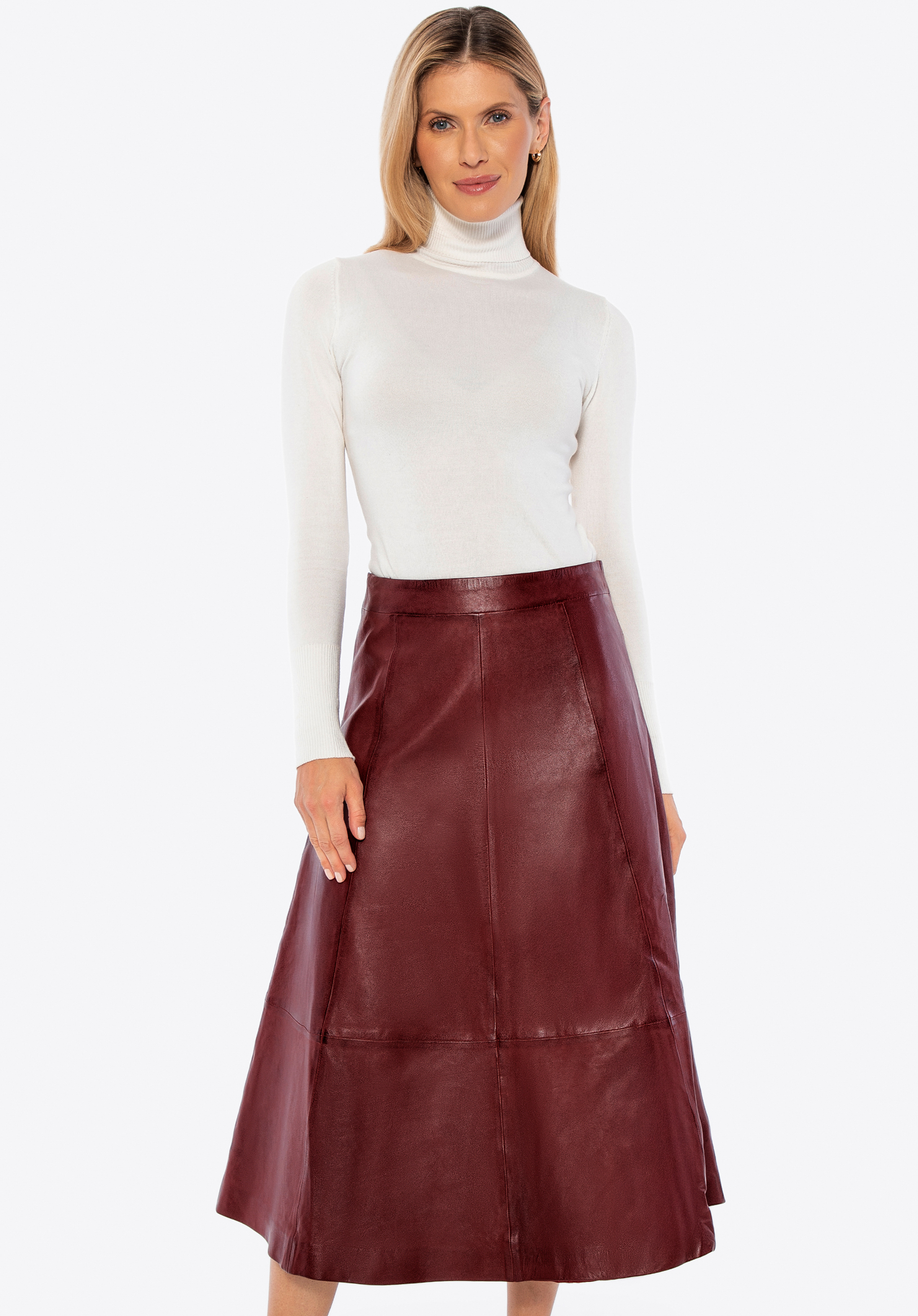Шкіряна спідниця міді бордова