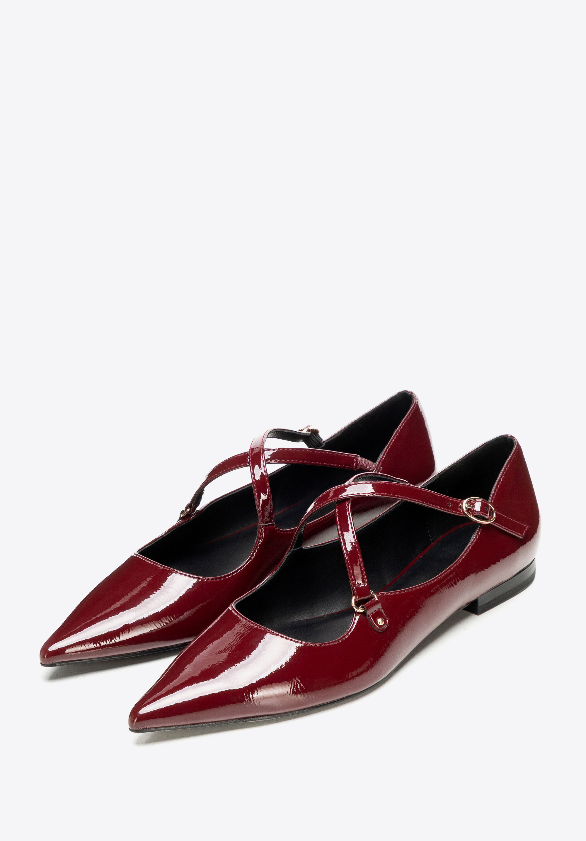 Балетки з лакованої екошкіри з гострим носком, бордовий, 101-DP-501-3-37, Фото 1