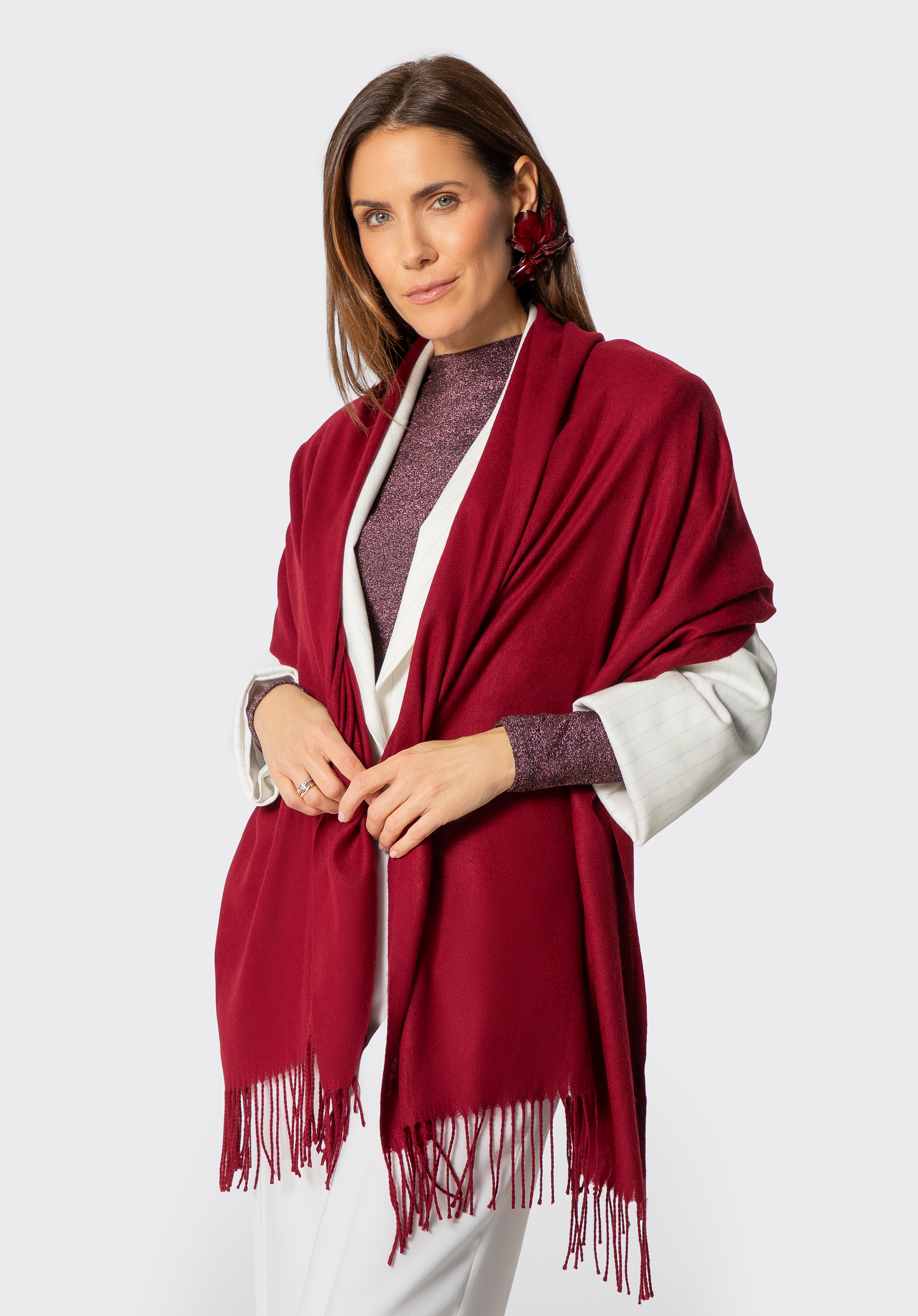 Шарф, бордовий, 101-7F-100-3, Фото 1