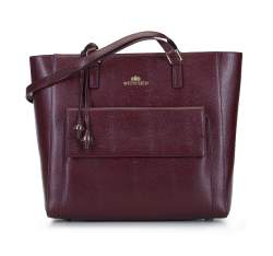 Кожаная сумка-шоппер с накладным карманом, бордовый, 93-4E-600-2, Фотография 1