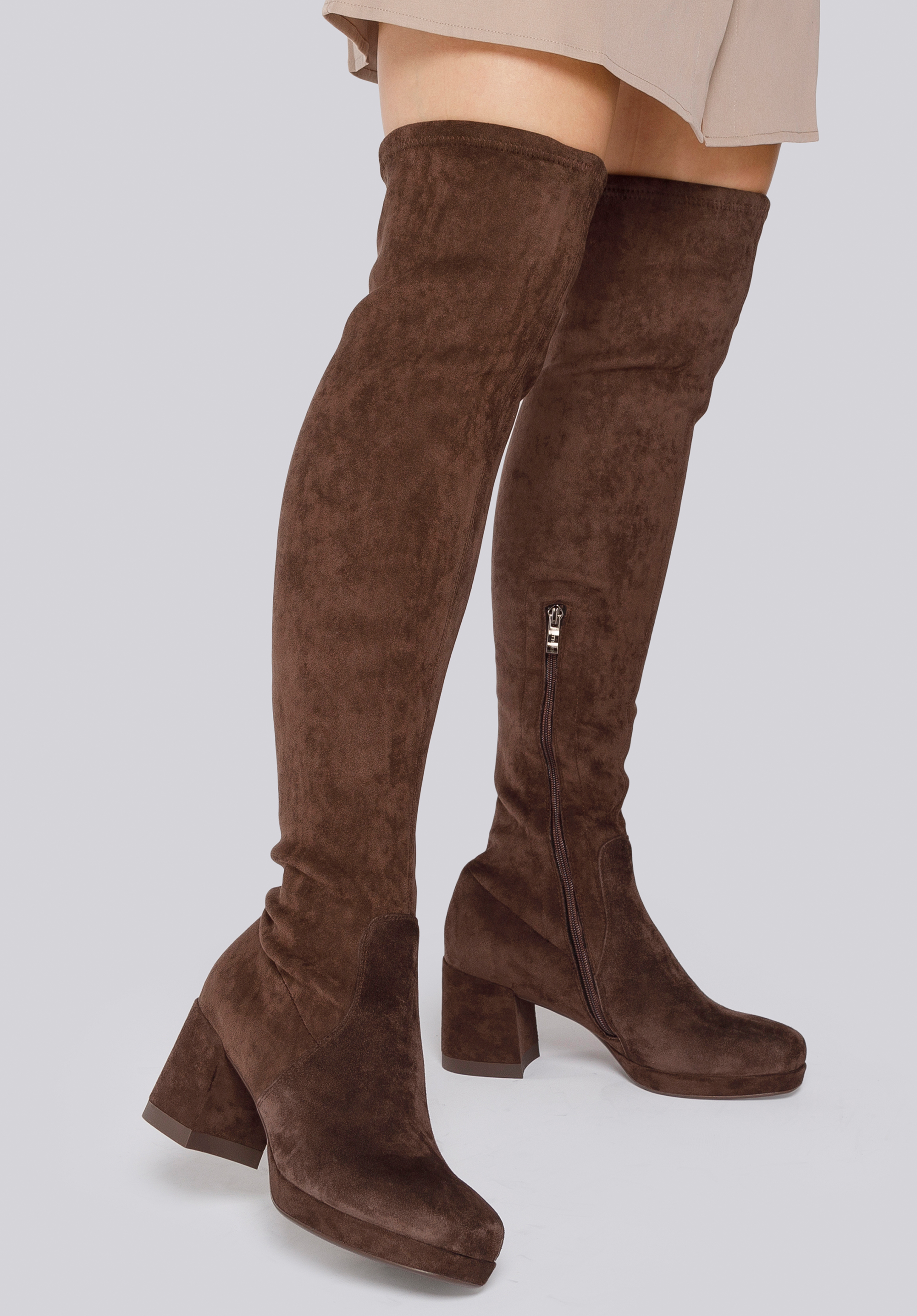 Absatzstiefel aus Wildleder mit elastischem Schaft, braun, 93-D-965-4-37, Bild 1