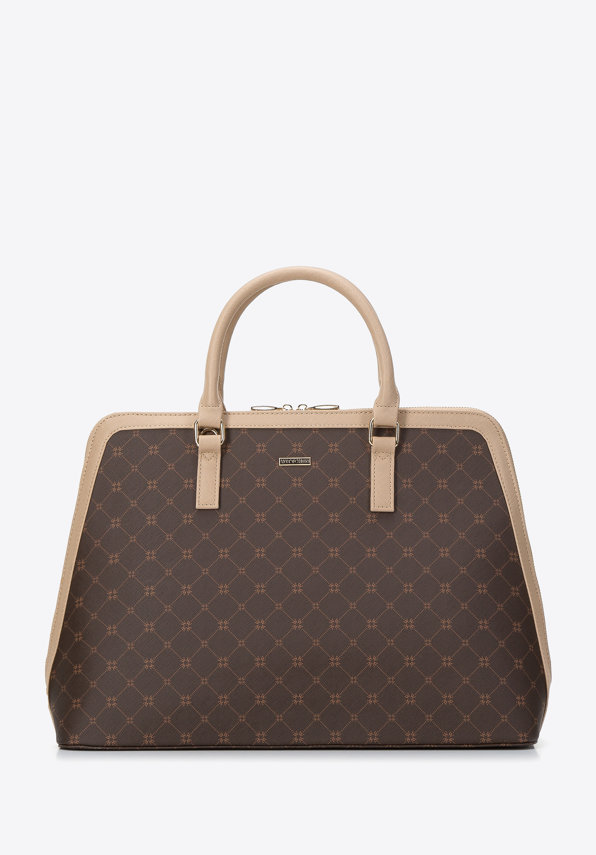 Damen-Laptoptasche aus Kunstleder mit Monogramm für 13 Zoll, braun-beige, 97-4Y-206-4, Bild 1