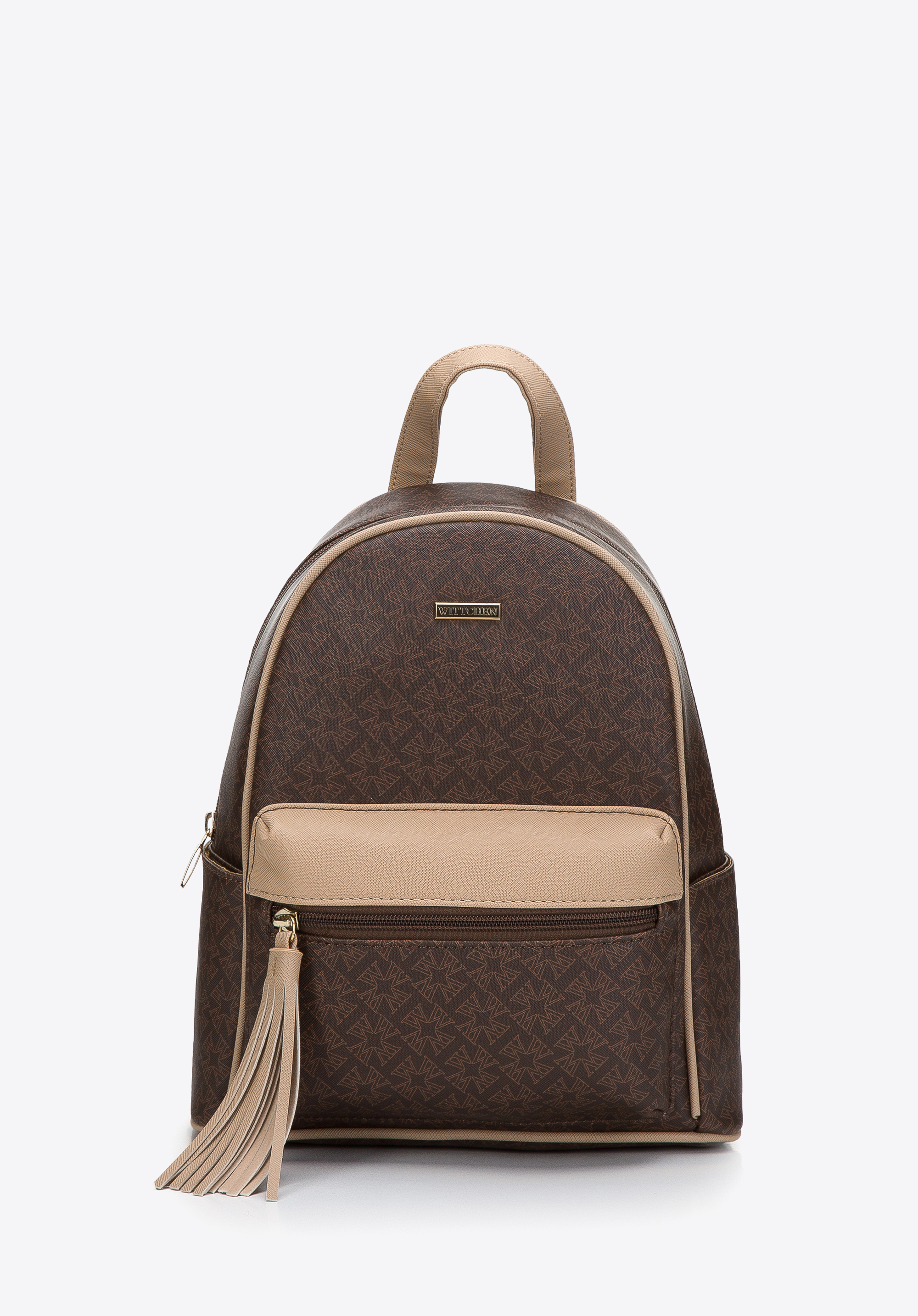 Damen-Rucksack aus Öko-Leder mit Monogramm, braun-beige, 97-4Y-237-4, Bild 1