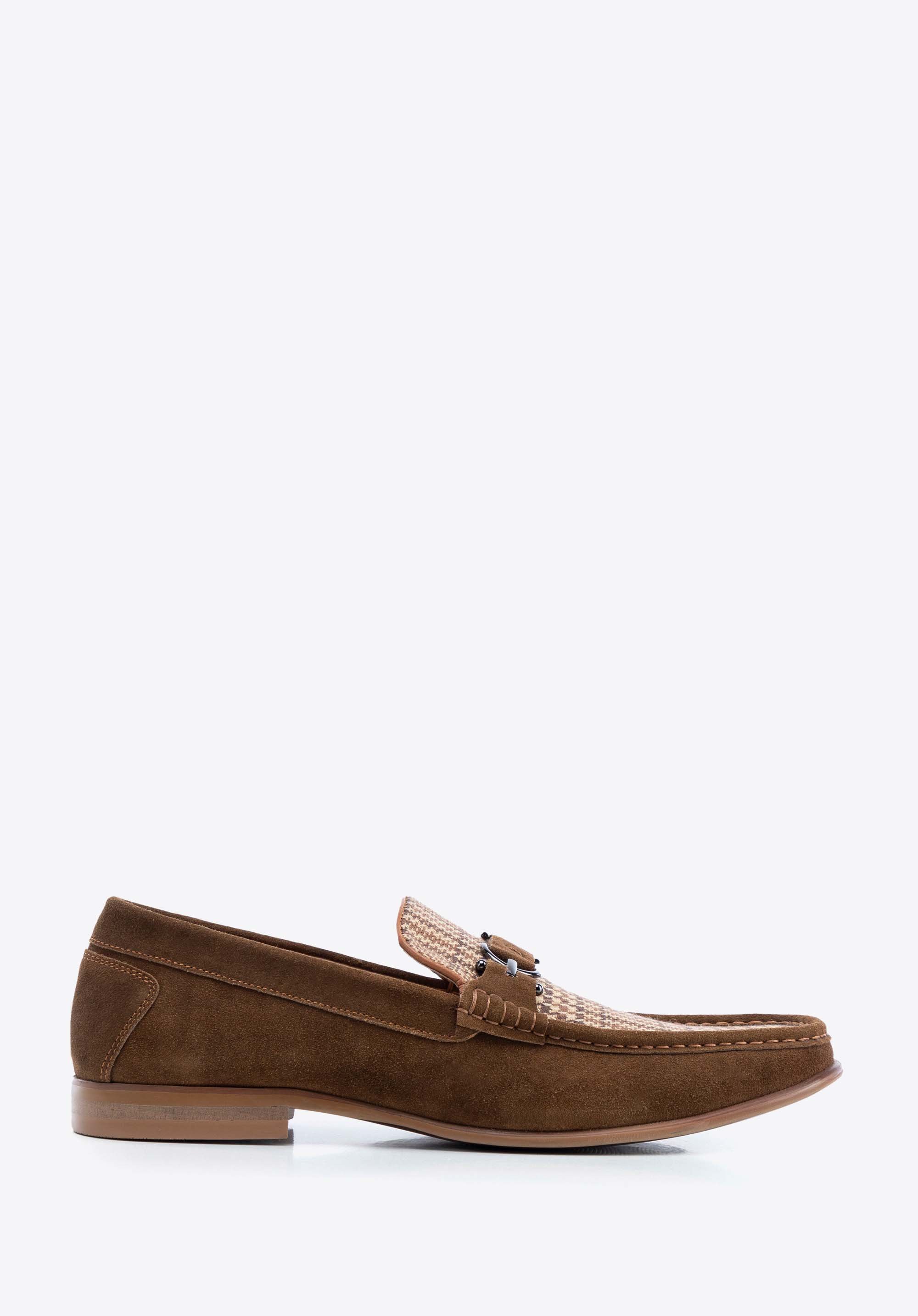 Herren-Mokassins aus kariertem Stoff, braun-beige, 100-M-705-9-45, Bild 1