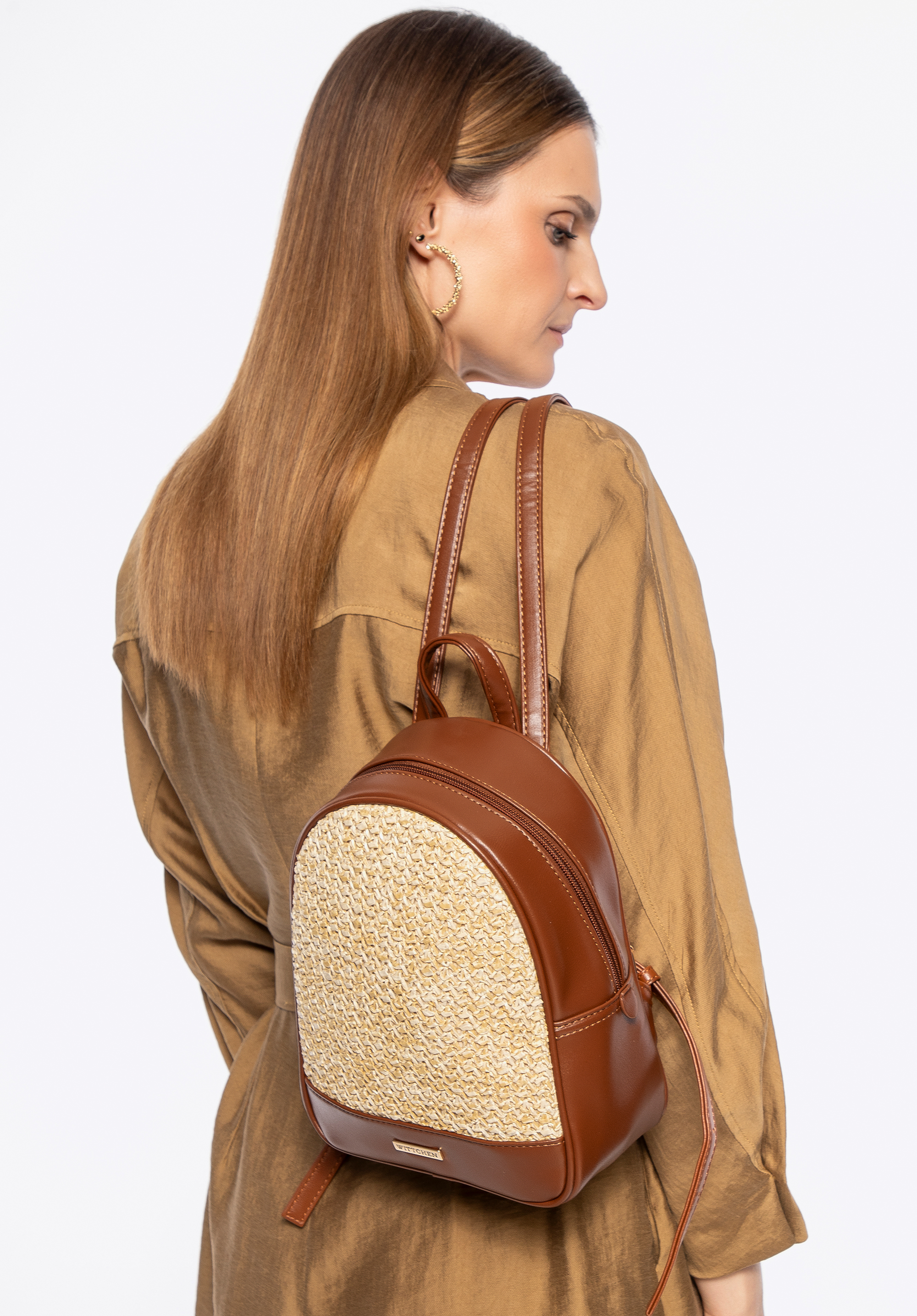 Karierter Rucksack für Damen, braun-beige, 100-4Y-413-95, Bild 1
