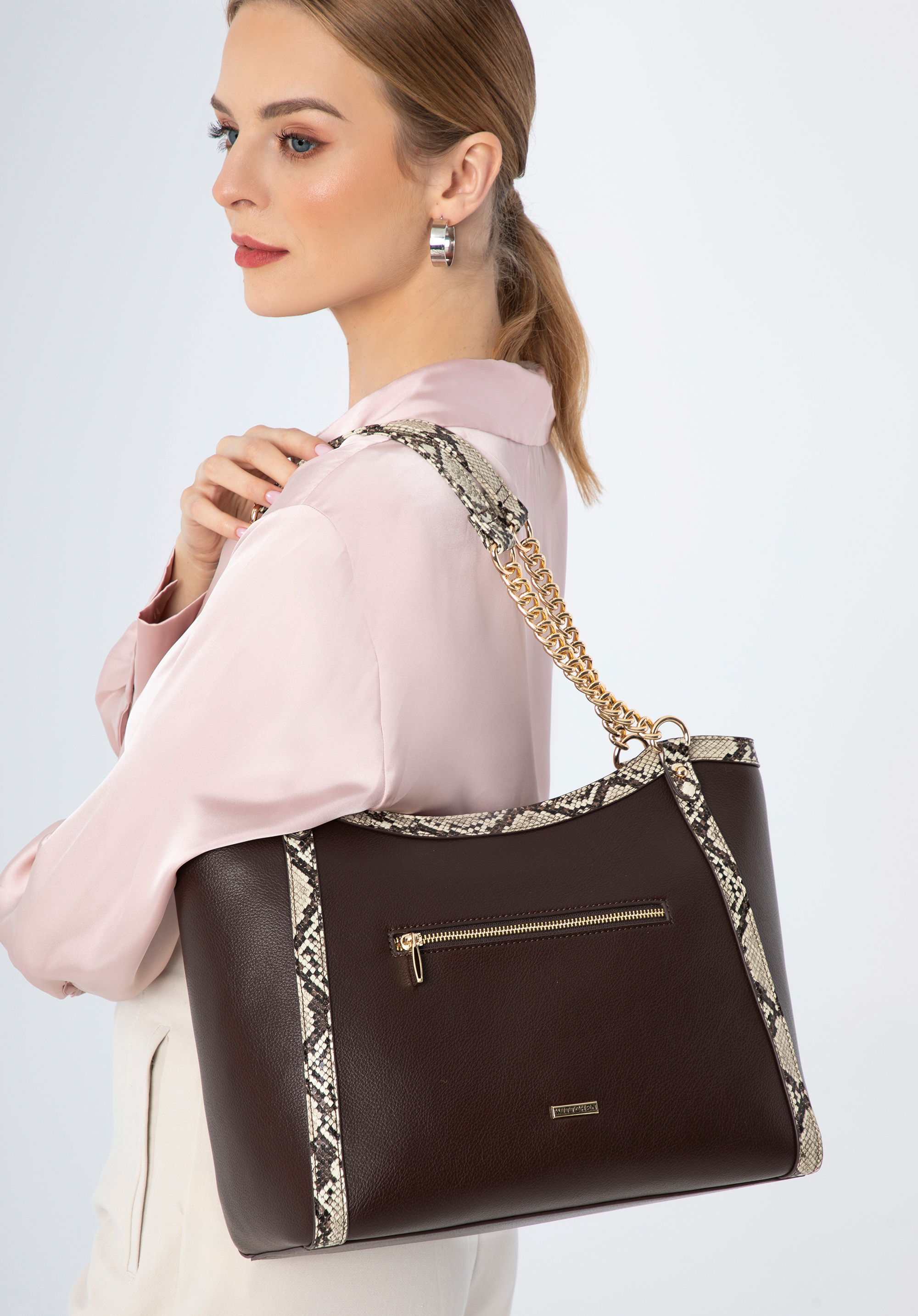 Shopper-Tasche aus Kunstleder mit Animal-Print, braun-beige, 97-4Y-508-9, Bild 1